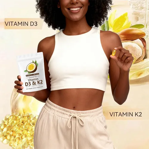 Vista 4 de Naturals D3 K2, Vitamina D3 10000 UI + K2 200 MCG, Vitamina D3 y K2 Cápsulas blandas de aceite de coco para hueso, salud inmunológica, aumenta