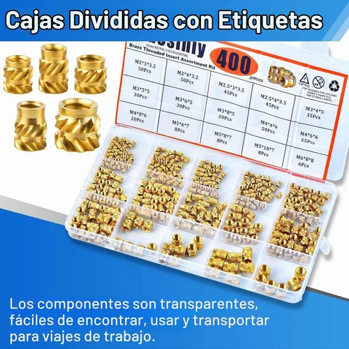 Vista 7 de Juego de 400 piezas de insertos roscados de latón para impresión 3D M2-M6 Kit