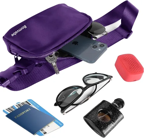 Vista 4 de Cangurera cruzada para mujer, mini bolsa para cinturón de 1 litro con correa ajustable de 32 a 51 pulgadas, bolsa de cintura pequeña para viajes