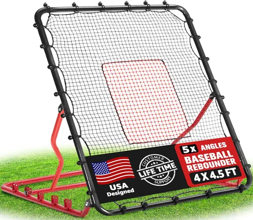 Vista 10 de ZEALFEEL Baseball Rebounder Net, 4 x 4.5 ft, 3/5 Adjustable Angles 2 strike zones, UV-resistant net for baseball, softball & volleyball, trains