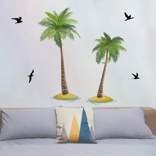 Vista 3 de Runtoo Calcomanías de pared de palmera, calcomanías tropicales para dormitorio, sala de estar, decoración del hogar