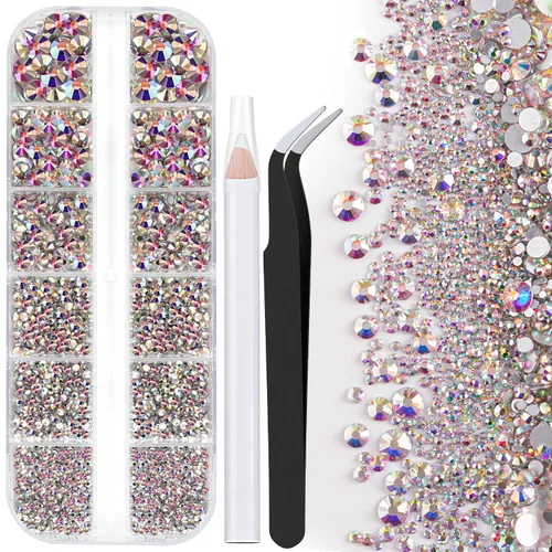 Vista 26 de Dos paquetes de diamantes de imitación de parte trasera plana, 4520 piezas de diamantes de imitación coloridos para arte de uñas, cristal colorido +