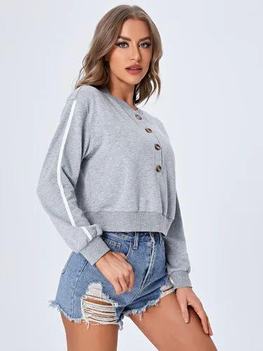 Vista 3 de SweatyRocks Sudadera casual de manga larga con medio botón para mujer