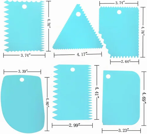 Vista 2 de 6 piezas de raspador de pastel decorando peine y glaseado más suave reutilizable pan crema pizza cortador azul