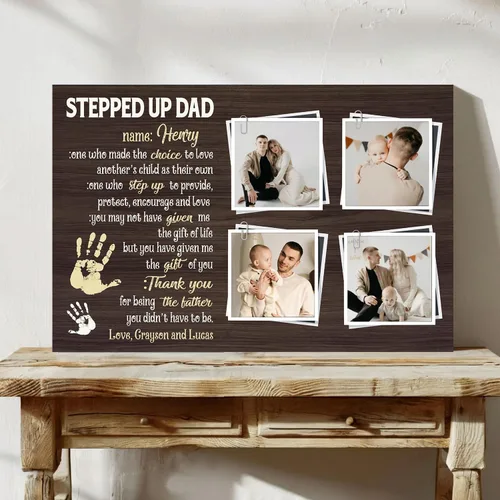 Vista 7 de Lienzo personalizado para papá con fotos, lienzo para el día del padre de parte de la hija, regalos de papá de parte de un hijo, arte de pared feliz