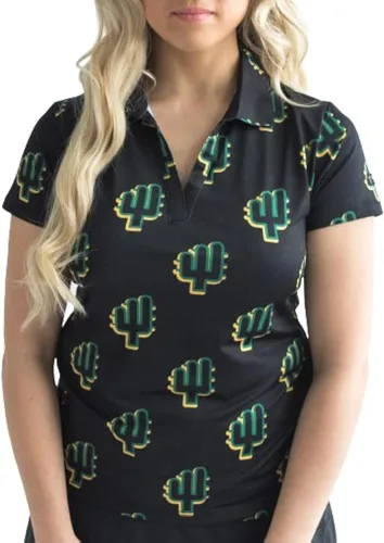 Vista 13 de YATTA GOLF Polo de golf prémium para mujer, ligero, de secado rápido, resistente a las arrugas y absorbe la humedad Aloha Sunrise