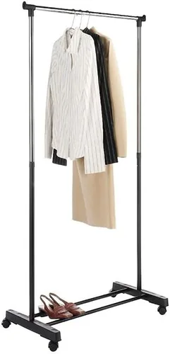 Vista 9 de Perchero de ropa con ruedas y estantes inferiores, negro y plateado (B)