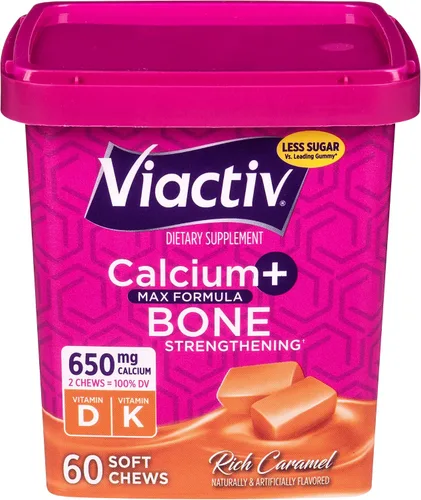 Vista 2 de Viactiv Suplemento de calcio + vitamina D3 masticables suaves, caramelo, 60 masticables - Suplemento dietético de calcio y Vitafusion Vitamina D3