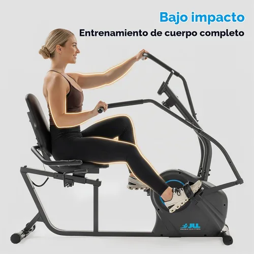 Vista 5 de JLL Smart Cross Trainer Bicicleta estática reclinada con ejercitadores de brazos, máquina estacionaria de resistencia magnética de 8 niveles, LCD