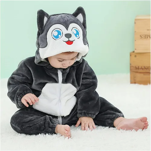 Vista 88 de Mameluco unisex de franela para bebé, disfraz de animal con capucha de dibujos animados