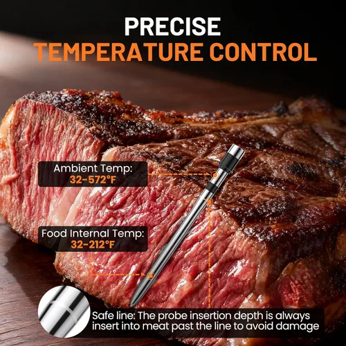 Vista 4 de Termómetro inteligente inalámbrico Bluetooth para carne, control de monitoreo en tiempo real, termómetro digital con aplicación inteligente, sonda