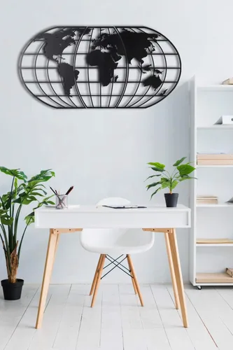 Vista 2 de Tubibu Arte de pared moderno, 100% metal, globo metálico del mapa del mundo, tamaño (23.6 x 47.2 pulgadas), colgante de pared para sala de estar