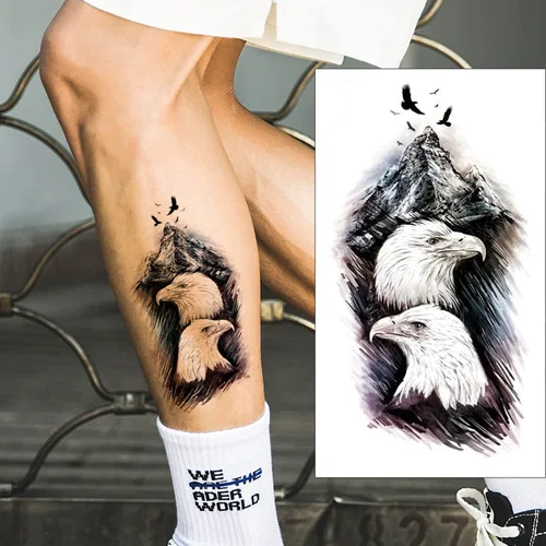 Vista 3 de glaryyears 8 hojas de tatuajes temporales de animales de águilas blancas en acuarela, brazo pecho pierna tatuaje para hombres y mujeres, arte