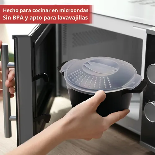 Vista 2 de Utensilios de cocina profesionales grandes para microondas de 2 cuartos, vaporera de microondas para verduras, cocinador para microondas - sin BPA