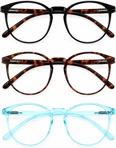 Vista 23 de IBOANN Blue Light Blocking Glasses for Women - 3 Pack ***Tortuga negra y bellota y transparente