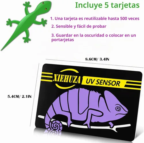Vista 2 de Paquete de 5 tarjetas de sensor de prueba UVB rápido, reutilizables, probador UVB para reptiles