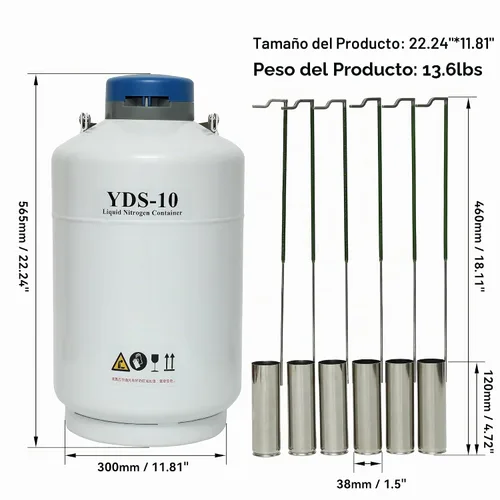 Vista 3 de HFS (R) Tanque de nitrógeno líquido de 10L Contenedor criogénico de aleación de aluminio LN2 Dewar con 6 botes y bolsa de transporte (10L)