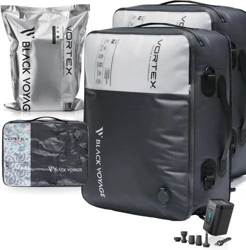 Vista 13 de Black Voyage - Bolsa de viaje reutilizable de compresión al vacío para maleta de mano y mochila, reciclada, impermeable IP67, ahorro de espacio Gris