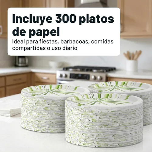 Vista 5 de Amazon Basics Platos de papel para uso diario, 8.62 pulgadas, desechables, 300 unidades, el embalaje puede variar