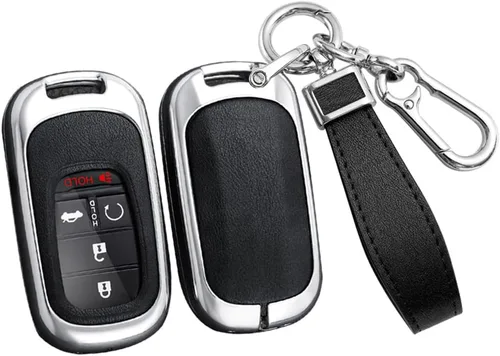 Vista 10 de ontto Funda de cuero para llavero con llavero de metal para llave de automóvil, compatible con Honda Accord Civic HR-V CR-V Pilot Sport SI EX EX-L