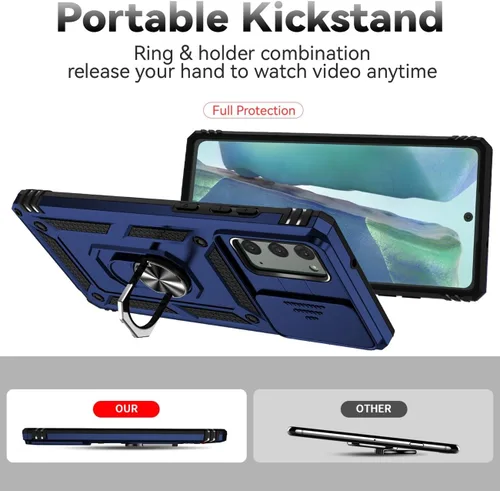 Vista 4 de Funda para Galaxy Note 20, Samsung Note 20 N981U con protector de pantalla de vidrio templado y cubierta para cámara deslizante, anillo magnético