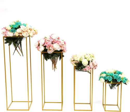Vista 2 de TFCFL 4 jarrones para centros de mesa, soporte de flores de boda, soporte de arco de boda, jarrón de metal, soporte de columna, jarrón geométrico
