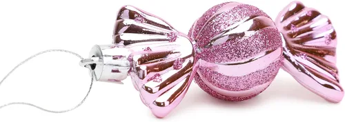 Vista 6 de Christmas Concepts Paquete de 6 bolas con forma de dulce de 3.543 in, decoradas con brillantina, adornos para árbol de Navidad (rosa bebé)