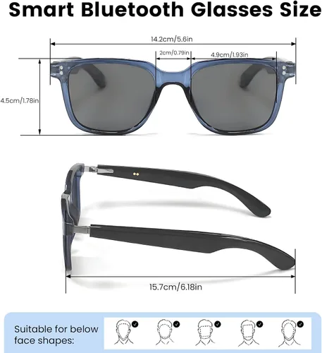 Vista 9 de Lentes inteligentes de traducción AI con GPT de chat para hombres y mujeres, gafas de sol Bluetooth 5.4 con traductor en 100 idiomas y acentos, Gris