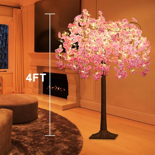 Vista 4 de OUSHENG Árbol de Flor de Cerezo Iluminado con Luces LED Árboles Artificiales para Decoración Interior, Planta Falsa Iluminada con Flor Sintética