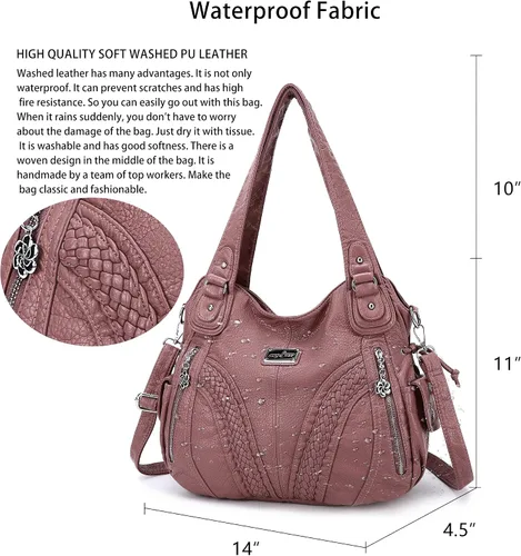 Vista 4 de Carteras y bolsos de mano para mujeres, bolso tote de moda, bolsos de hombro con asa superior, carteras tipo satchel de cuero sintético lavado