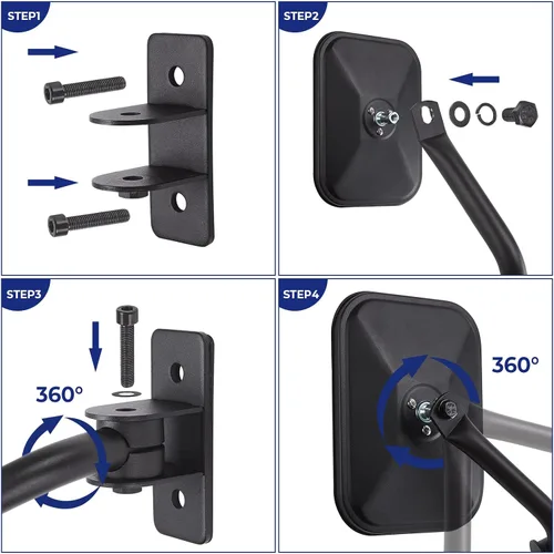 Vista 7 de Espejos mejorados para puertas compatibles con Wrangler TJ JK JKU, espejos retrovisores laterales que no vibran ni tambalean, kit de reubicación