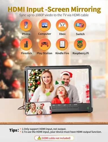 Vista 3 de NORTHING TV de pantalla plana IPS de 10.7 pulgadas, mini TV portátil con antena sintonizador ATSC, monitor LCD 1080P con HDMI, AV, entrada USB