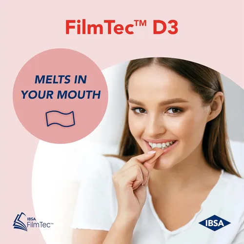 Vista 6 de Ibsa FilmTec D3 - Suplemento dietético - 2000 UI de vitamina D3-30 películas disolventes orales para liberación inmediata y tolerabilidad - Sin