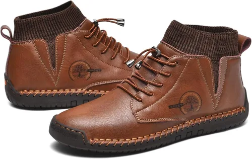 Vista 4 de MCEMACHI Mocasines de cuero para hombre, estilo casual, sin cordones, para conducir, zapatos de tobillo Chukka para hombre, incluye plantilla extra