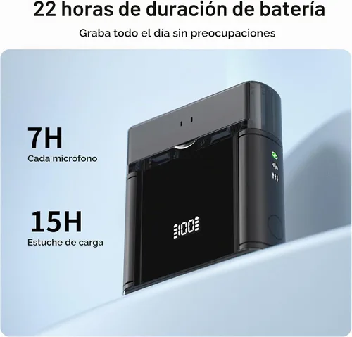 Vista 5 de Rythflo Micrófono Lavalier inalámbrico para iPhone/Android/iPad (2 TX + 2 RX + estuche de carga), mini micrófono con reducción de ruido, batería