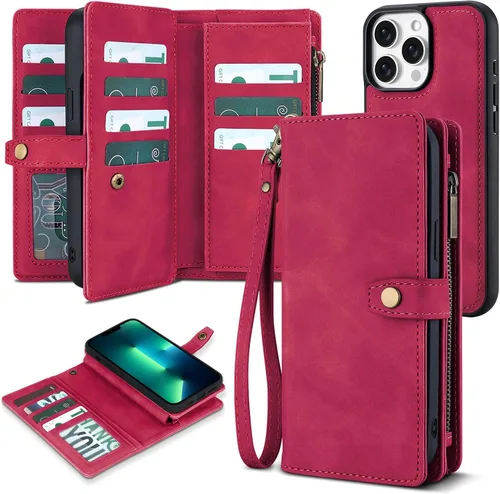 Vista 52 de TwoHead Funda tipo cartera para iPhone 12 Pro Max con tarjetero, funda magnética desmontable para teléfono 12 Pro Max, piel sintética, a prueba