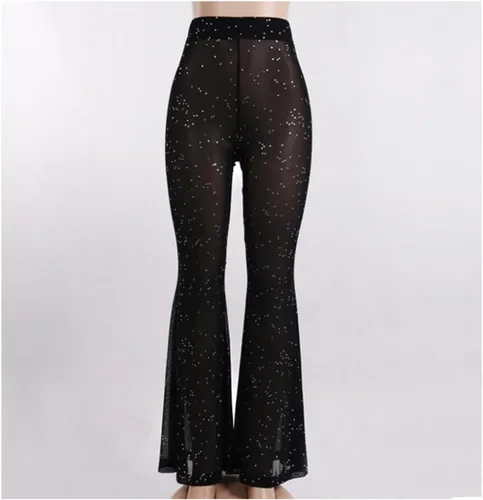 Vista 6 de Pantalones góticos acampanados para mujer, estilo gótico, grunge, negro, cintura alta, acampanados, estilo bohemio, hippie, trajes para festivales