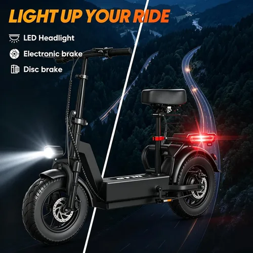 Vista 4 de Electric Scooter with Seat- 1000W Peak Motor, 25 MPH Top Speed, 25-40 Miles Range, 14" Pneumatic Tires,Foldable E-Scooter with for Adults & Teens