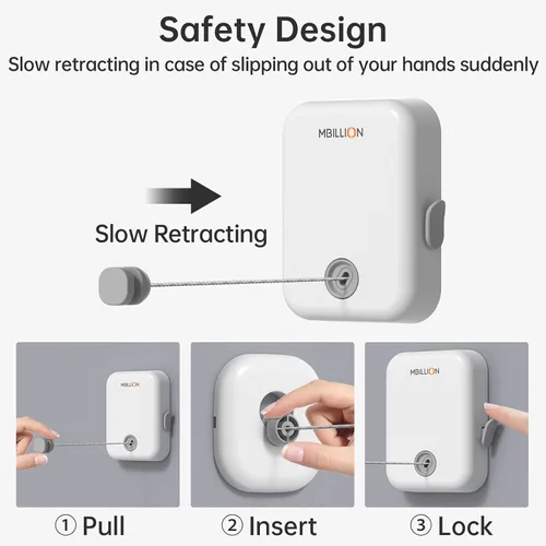 Vista 7 de [Usado] Mbillion Tendedero retráctil para interiores y exteriores, línea de ropa resistente para secar la ropa, línea de ropa colgante retráctil