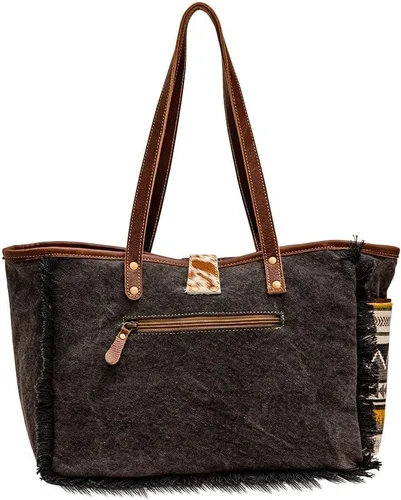 Vista 3 de Myra Bag Bolsa de lona occidental para mujer - Bolso de fin de semana de hombro de algodón y cuero reciclado, Panacea, Panacea