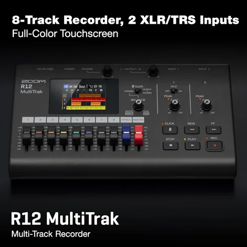 Vista 2 de Zoom R12 MultiTrak Grabadora Digital Portátil y Superficie de Control 2 entradas Xlr y Trs, graba 2/reproduce 8 pistas, interfaz de audio USB-C