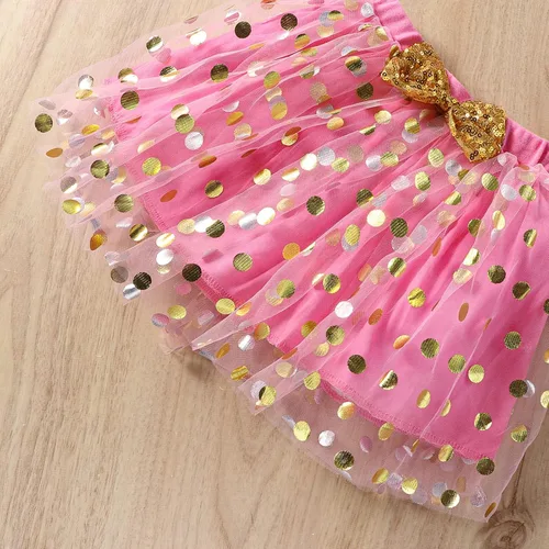 Vista 7 de Vestido de princesa de cumpleaños para niñas pequeñas, chaleco sin mangas, falda tutú de malla con lunares