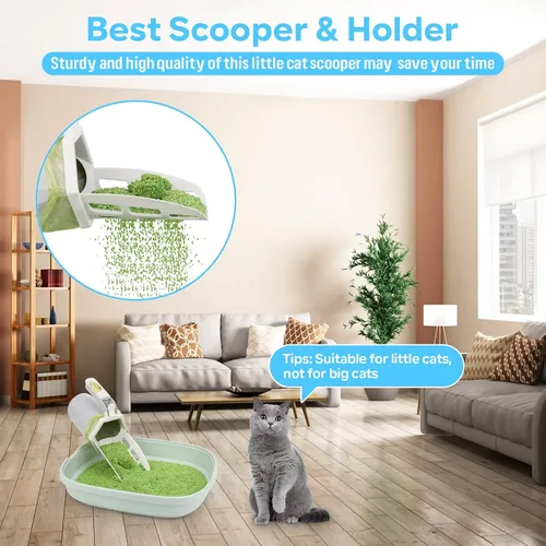 Vista 5 de MYPIN Pala de arena para gatos con soporte, pala de arena para gatos con bote de basura y recarga de 195 bolsas, pala de arena portátil para gatos