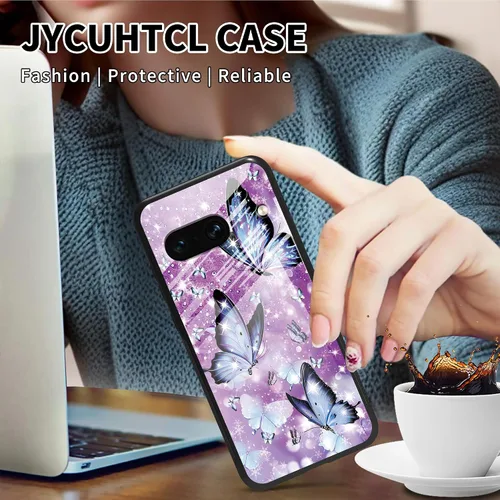 Vista 2 de Funda para Google Pixel 8 de 6.2 pulgadas con protector de pantalla + función atril con diseño de mariposas moradas, funda para Google Pixel 8