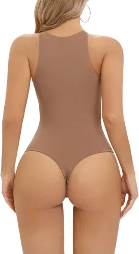 Vista 2 de SHAPERX Body tipo body Hugging para mujer, suave cuello redondo, traje de tanga