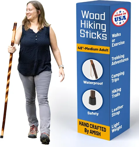 Vista 9 de Bastón de madera hecho a mano para hombres, mujeres y personas mayores con correa de muñeca de cuero genuino para senderismo, caminatas y senderismo