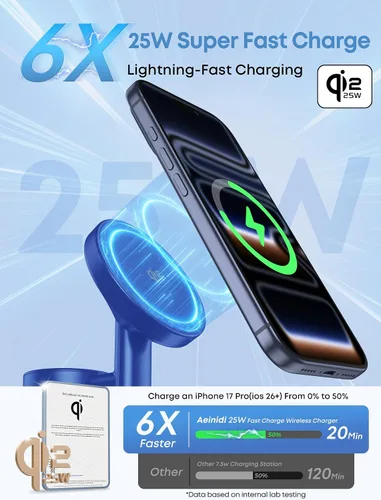 Vista 2 de Aeinidi Estación de carga rápida inalámbrica 3 en 1 de 25 W para cargador MagSafe de Apple Azul