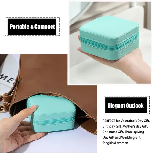 Vista 6 de MODENGKONGJIAN Mini estuche de viaje para joyería, caja organizadora de joyas de viaje de piel sintética, pequeño soporte portátil