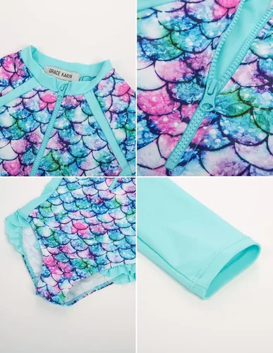 Vista 6 de GRACE KARIN Traje de baño de una pieza para niñas, traje de baño de manga larga