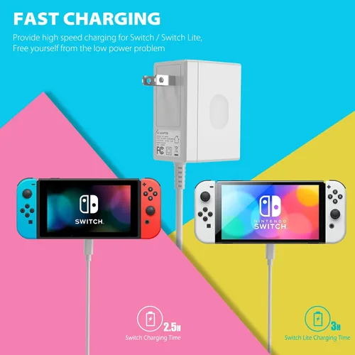 Vista 4 de Cargador para Nintendo Switch, cargador YCCTEAM Adaptador de CA Fuente de alimentación 15V 2.6A Kit de carga rápida compatible con Switch OLEDSwitch